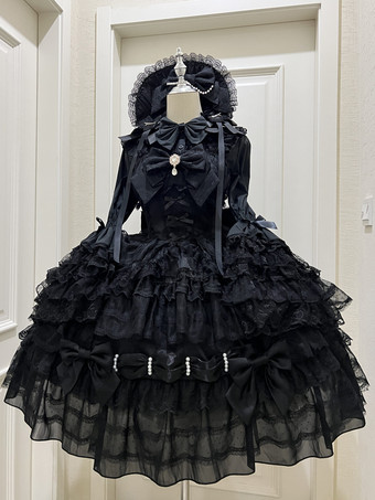 ブラック スイートロリータドレスポリエステルノースリーブジャンパーロリータドレス