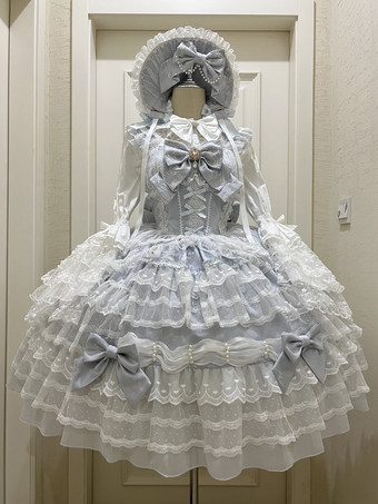 ライトスカイブルースイートロリータドレスポリエステルノースリーブジャンパーロリータドレス