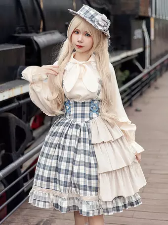 ロリータドレス ホワイト・ブルー フリル ロリータドレス ホワイト・ブルー フリル ホワイト/ブルー