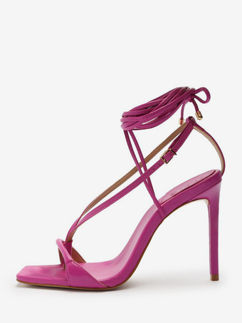 フクシア ハイヒールサンダル レディース フリップフロップ オープントゥ レースアップ パーティーシューズ