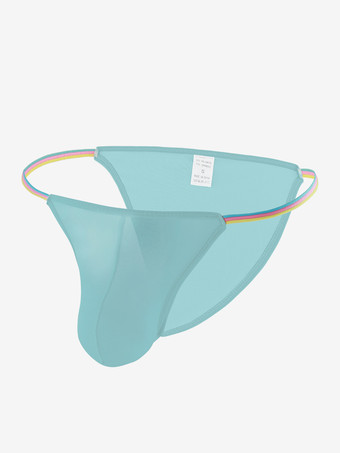 アクアグリーンシースルーストリング男性用セクシーパンティーポーチTバックメンズブリーフランジェリー