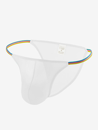 ホワイト シースルーストリング男性用セクシーパンティーポーチTバックメンズブリーフランジェリー