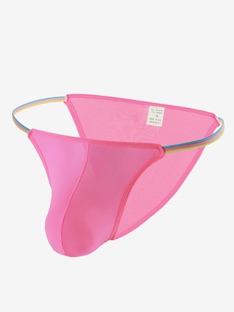 ピンクシースルーストリング男性用セクシーパンティーポーチTバックメンズブリーフランジェリー