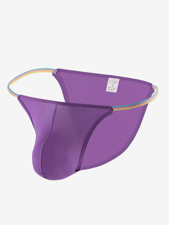 バイオレットシースルーストリング男性用セクシーパンティーポーチTバックメンズブリーフランジェリー