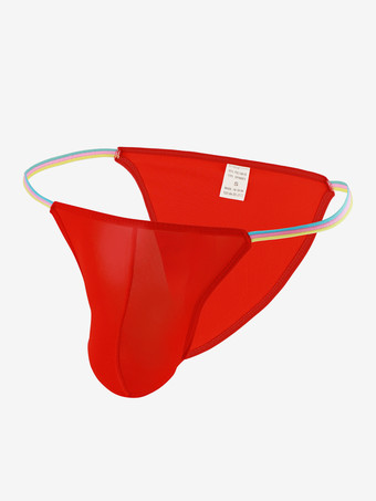 レッド シースルーストリング男性用セクシーパンティーポーチTバックメンズブリーフランジェリー