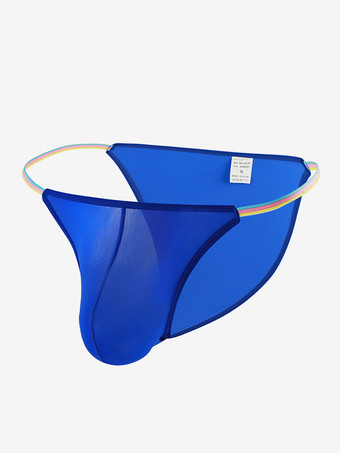 ブルー シースルーストリング男性用セクシーパンティーポーチTバックメンズブリーフランジェリー