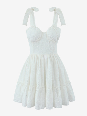 レースアップバックと蝶ネクタイ付きスウィートハートネックラインミニドレス 2025