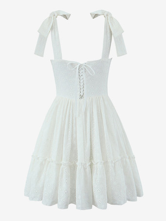 レースアップバックと蝶ネクタイ付きスウィートハートネックラインミニドレス 2025