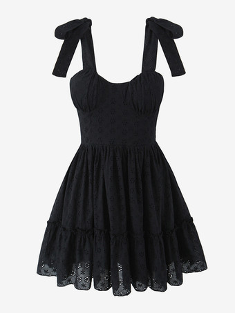 レースアップバックと蝶ネクタイ付きスウィートハートネックラインミニドレス 2025