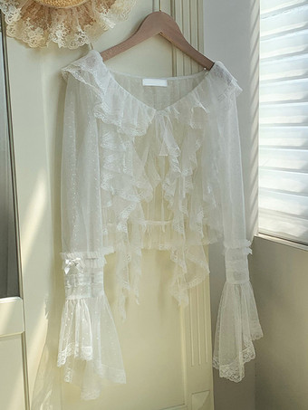 スイートロリータカバーアップ パープルフリルレーストップ 水玉模様ポリエステルカバーアップ ロリータアウターウェア