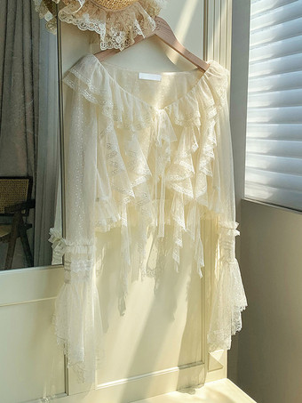 スイートロリータカバーアップ パープルフリルレーストップ 水玉模様ポリエステルカバーアップ ロリータアウターウェア