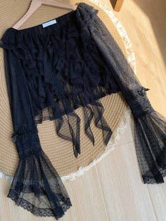 スイートロリータカバーアップ パープルフリルレーストップ 水玉模様ポリエステルカバーアップ ロリータアウターウェア