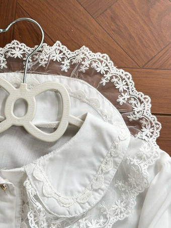 スイートロリータブラウス ホワイト 長袖 レースリボン ロリータトップ ロリータシャツ