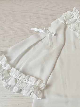 スイートロリータブラウス ロリータトップス ホワイト 半袖 レース フリル ロリータシャツ