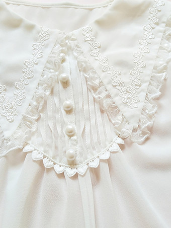 アカデミックロリータブラウス フリルレースロリータトップス 長袖ブラウス ホワイトロリータシャツ