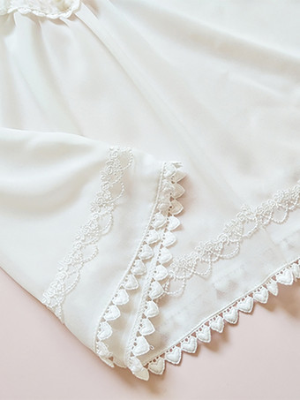 アカデミックロリータブラウス フリルレースロリータトップス 長袖ブラウス ホワイトロリータシャツ