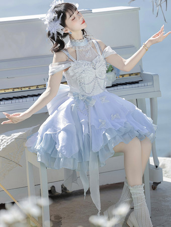 スイートロリータドレス ポリエステルノースリーブドレス ロリータドレス