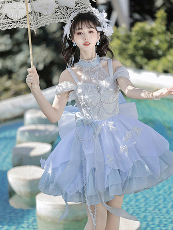 スイートロリータドレス ポリエステルノースリーブドレス ロリータドレス