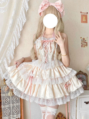 スイートロリータ衣装 ライトスカイブルー レースアップ レースリボン 花柄 ノースリーブ トップ スカート セット