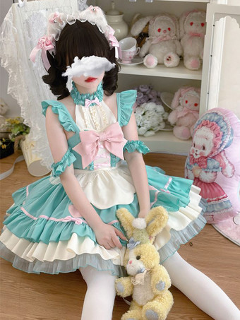 グリーン スイートロリータドレス ポリエステル ノースリーブ スイートロリータドレス
