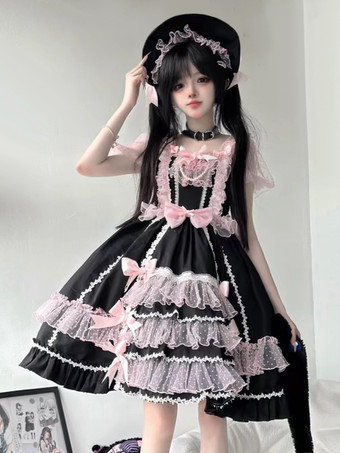 ブラック スイートロリータドレス 半袖 スイートドレス ロリータドレス