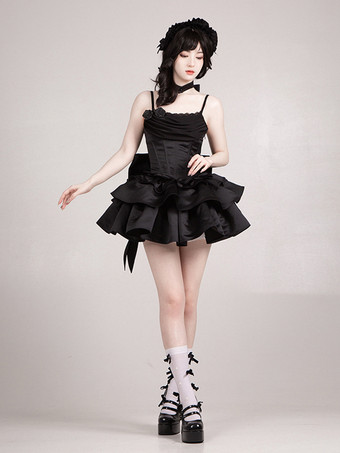   ゴシックロリータドレス リボン フリル レッドドレス