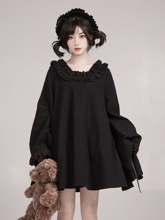 ハロウィン ゴシックロリータドレス レースリボン カラーブロック ブラックドレス