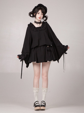 ハロウィン ゴシックロリータドレス レースリボン カラーブロック ブラックドレス