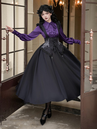 ゴシックロリータブラウス フリル 長袖 ロリータトップブラウス ホワイトロリータシャツ