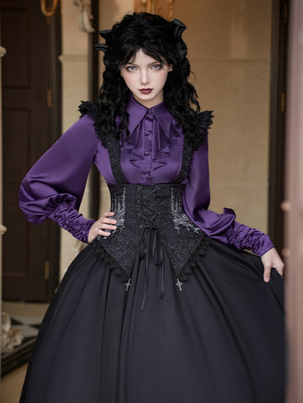 ゴシックロリータブラウス フリル 長袖 ロリータトップブラウス ホワイトロリータシャツ