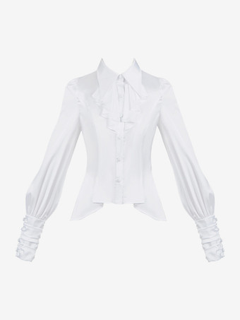 ホワイト ゴシックロリータブラウス フリル 長袖 ロリータトップブラウス ホワイトロリータシャツ