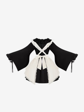 ハロウィン ゴシックロリータドレス レースリボン カラーブロック ブラックドレス