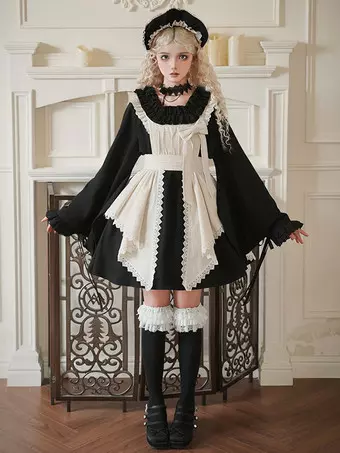 Halloween Gothic Lolita Dresses Lace Bows Color Block Black Dresses - Milanoo.com Halloween Gothic Lolita Dresses Lace Bows Color Block Black Dresses - Milanoo.com