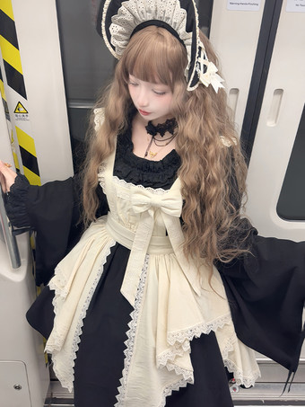 ハロウィン ゴシックロリータドレス レースリボン カラーブロック ブラックドレス