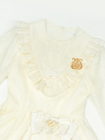 スイートロリータドレス ポリエステル 長袖 フリル スイート 蝶結び エクリュ ホワイト ロリータドレス