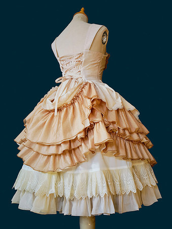 クラシカルなロリータドレス レース ノースリーブ ロリータ ピンク ドレス