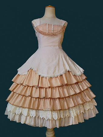 クラシカルなロリータドレス レース ノースリーブ ロリータ ピンク ドレス