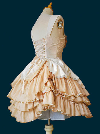 クラシカルなロリータドレス レース ノースリーブ ロリータ ピンク ドレス