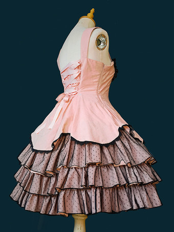 クラシカルなロリータドレス レース ノースリーブ ロリータ ピンク ドレス