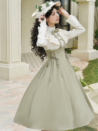 スイートロリータドレス 長袖 リボン スイートドレス ホワイトカラーブロック ロリータドレス