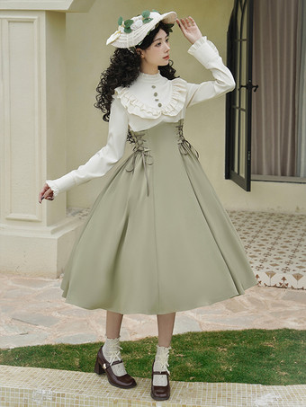 スイートロリータドレス 長袖 リボン スイートドレス ホワイトカラーブロック ロリータドレス