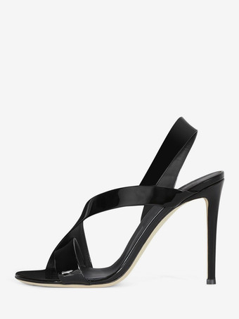 ブラック ハイヒール サンダル オープントゥ ストラップ スティレットヒール パーティー シューズ