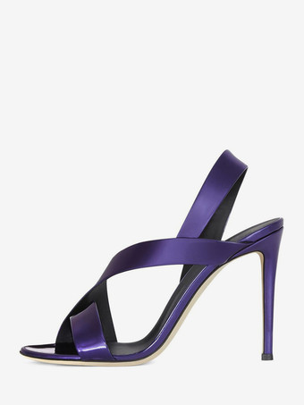 パープル ハイヒール サンダル オープントゥ ストラップ スティレットヒール パーティー シューズ