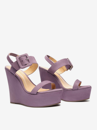 レディース ウェッジサンダル プラットフォーム オープントゥ バックルディテール サンダルシューズ