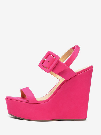 パールピンクレディース ウェッジサンダル プラットフォーム オープントゥ バックルディテール サンダルシューズ