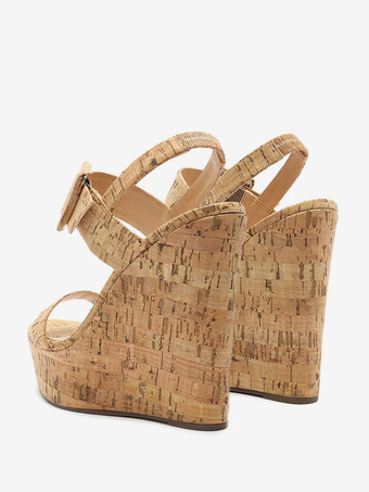 レディース ウェッジサンダル プラットフォーム オープントゥ バックルディテール サンダルシューズ