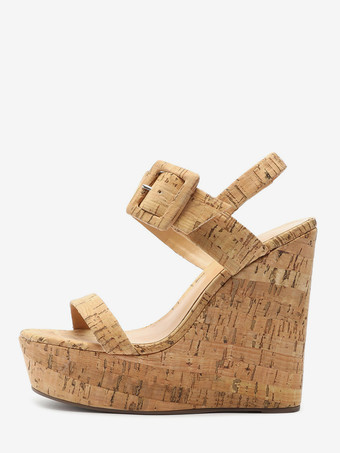 ライト アプリコットレディース ウェッジサンダル プラットフォーム オープントゥ バックルディテール サンダルシューズ