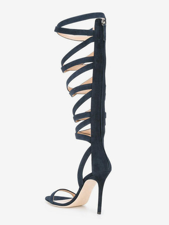 スエードグラディエーターサンダル オープントゥ ストラップ ハイヒールサンダル レディース