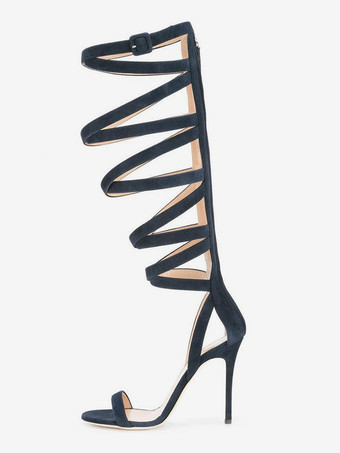 スエードグラディエーターサンダル オープントゥ ストラップ ハイヒールサンダル レディース