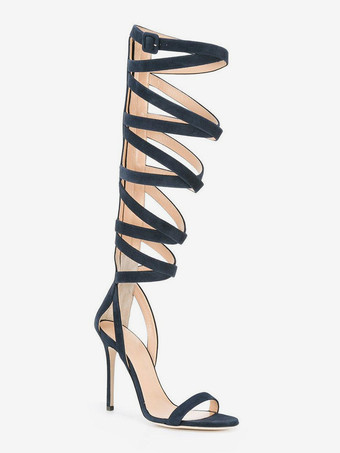 スエードグラディエーターサンダル オープントゥ ストラップ ハイヒールサンダル レディース